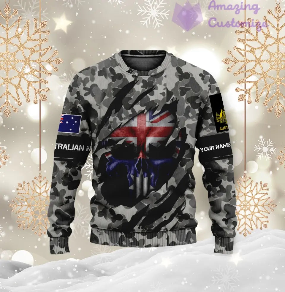 Personalisiertes Australien T-Shirt für Soldaten/Veteranen mit Namen und Rang, komplett bedruckt – 08042402QA