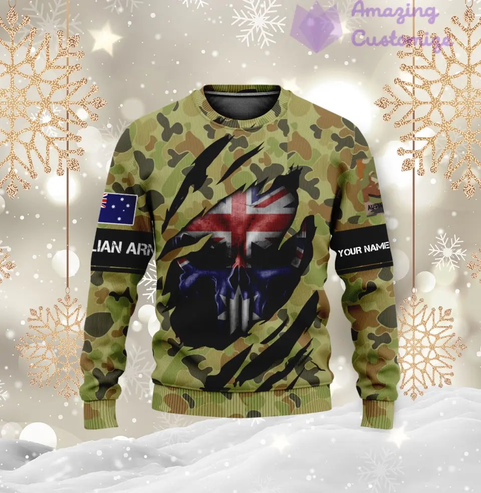 Personalisiertes Australien T-Shirt für Soldaten/Veteranen mit Namen und Rang, komplett bedruckt – 08042402QA