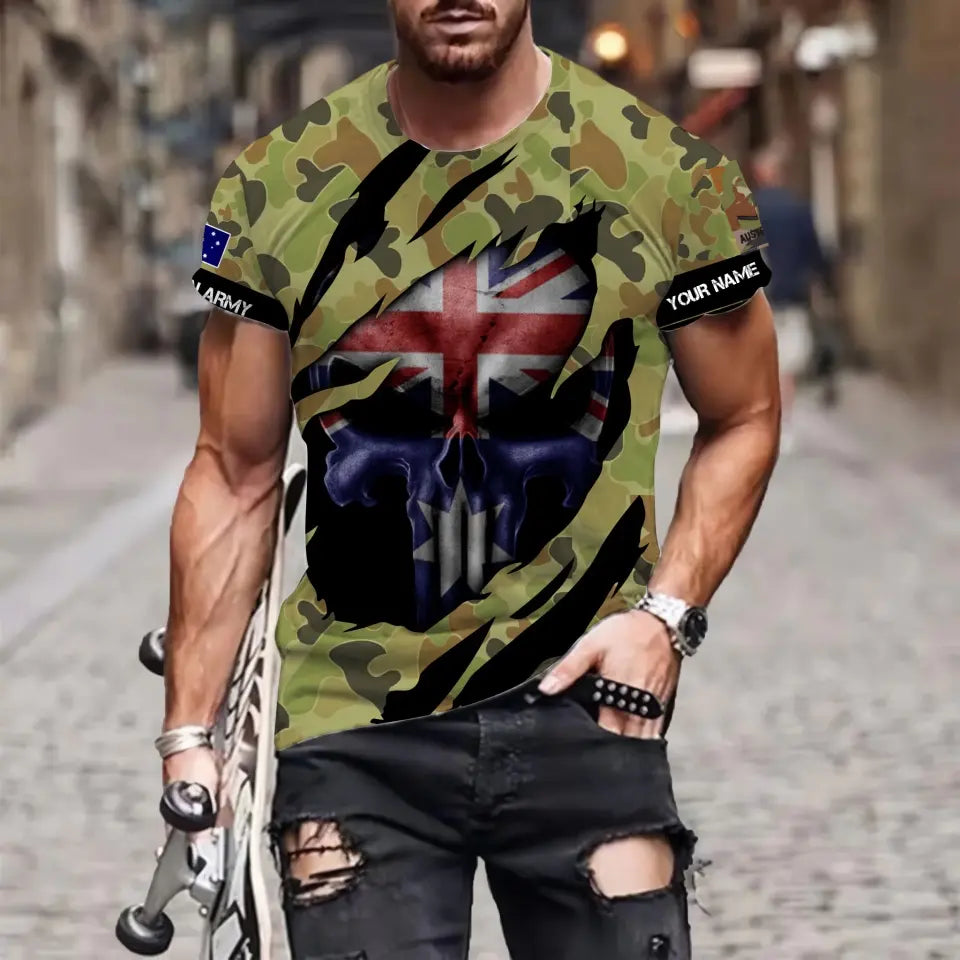 T-shirt personnalisé Australie avec nom et grade Soldat/Vétéran imprimé sur toute la surface - 08042402QA