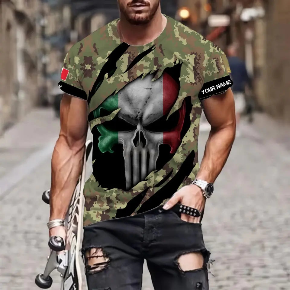 T-shirt personnalisé soldat/vétéran italien avec nom et grade imprimé en 3D sur toute la surface - 08042402QA