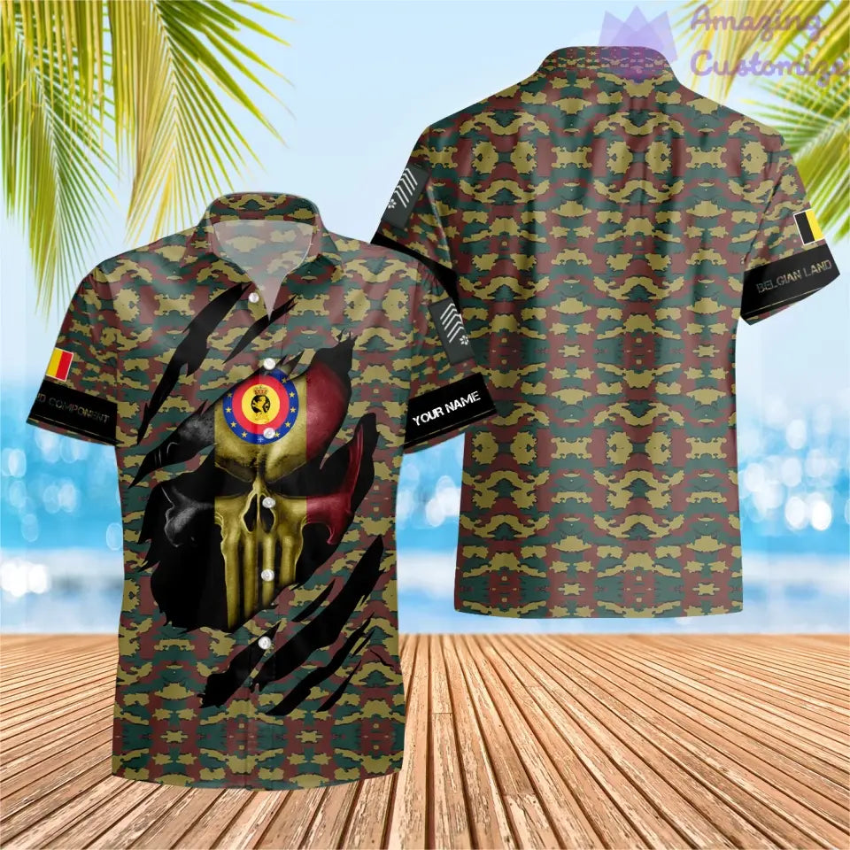 T-shirt personnalisé Belgique avec nom et grade Soldat/Vétéran imprimé sur toute la surface - 08042402QA