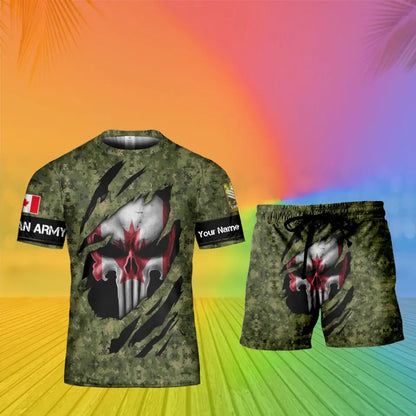 Personalized Canada Soldier/ Veteran Camo With Name And Rank Combo T-Shirt + Short 3D Printed  - 08042402QA