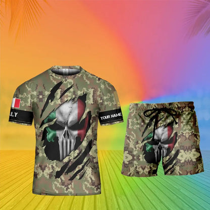 Personalisiertes italienisches Soldaten-/Veteranen-Tarnmuster mit Namen und Rang, Kombi-T-Shirt + Shorts, 3D-Druck -08042402QA