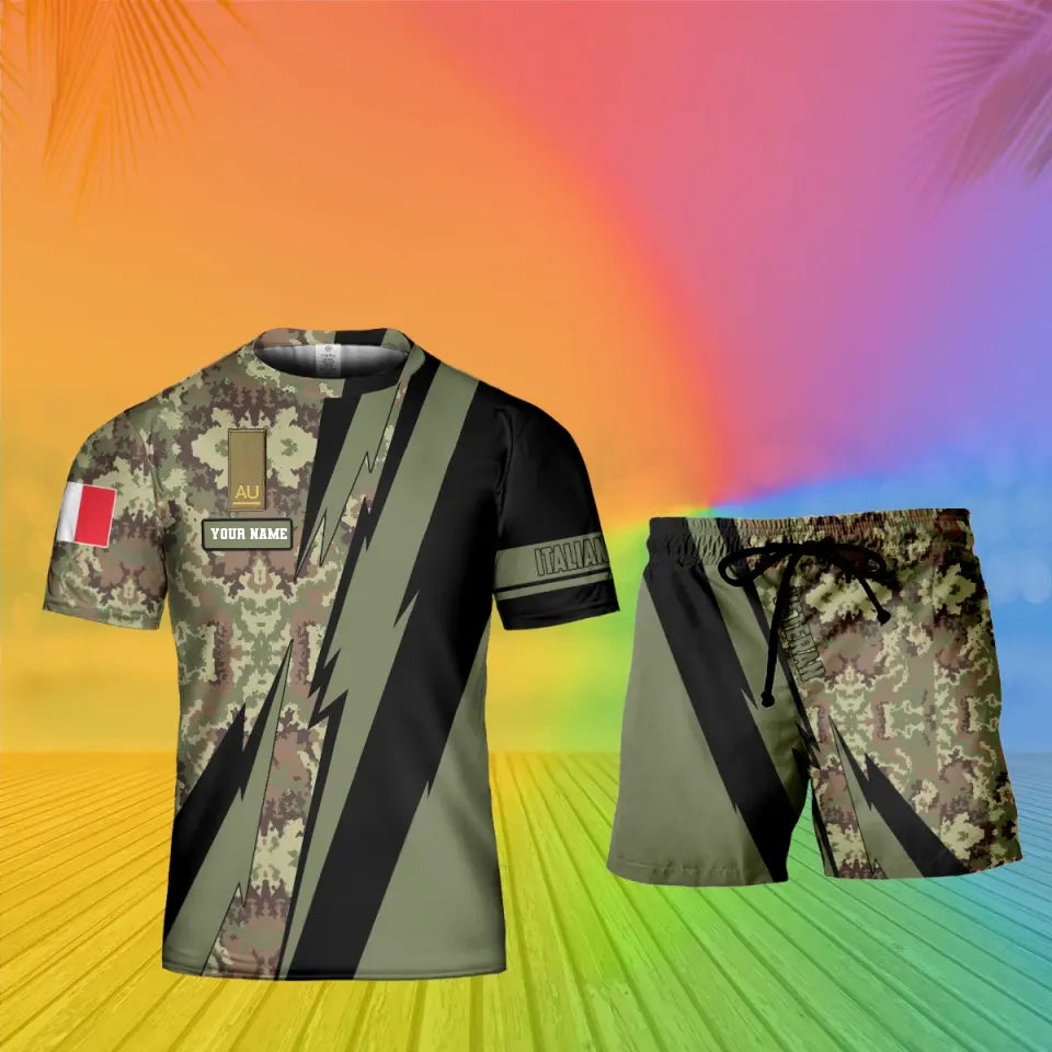 T-shirt personnalisé avec camouflage soldat/vétéran italien avec nom et grade + short imprimé en 3D -03042401QA