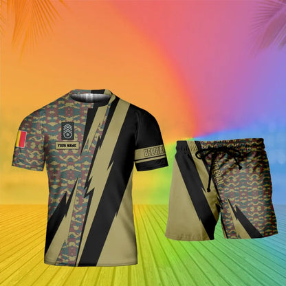 Personalisierter belgischer Soldat/Veteran, Camouflage, mit Namen und Rang, Kombi-T-Shirt + Short, 3D-Druck – 03042401QA