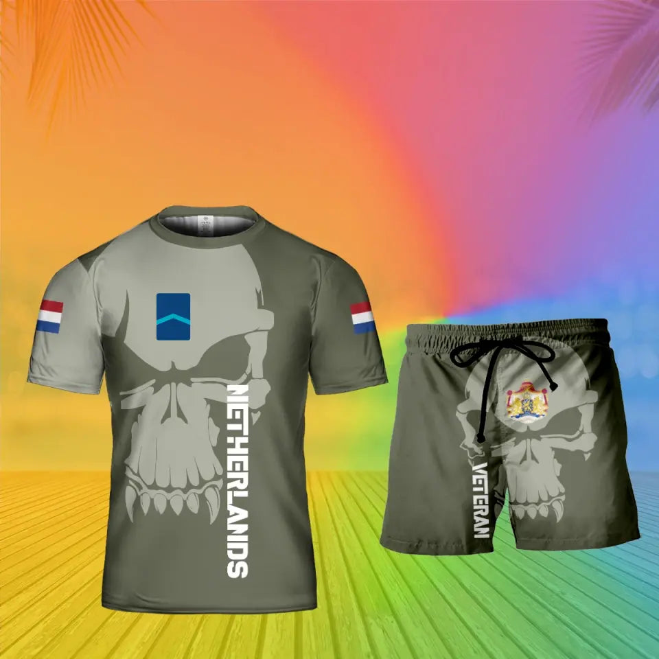 Personalized Netherlands Soldier/ Veteran Camo With Rank Combo T-Shirt + Short 3D Printed  -13042401QA