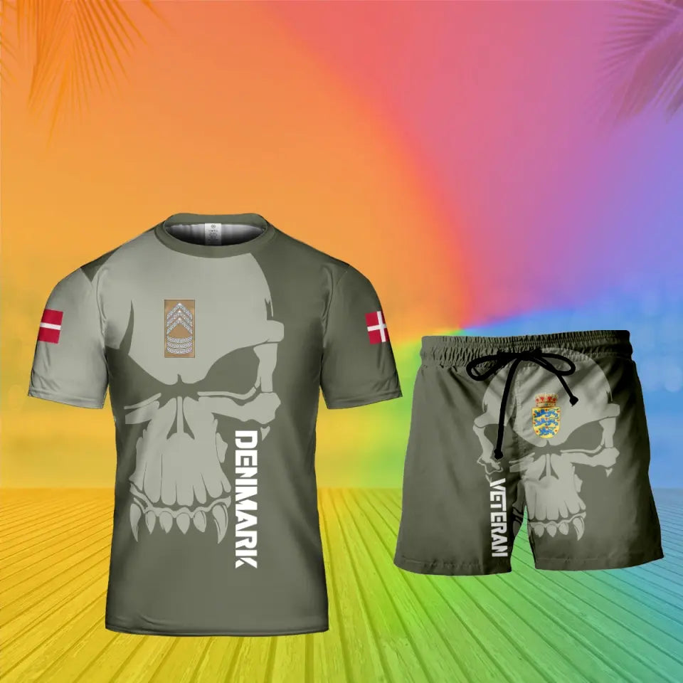 Personalisierter dänischer Soldat/Veteran, Camouflage mit Rang, Kombi-T-Shirt + Short, 3D-Druck -13042401QA