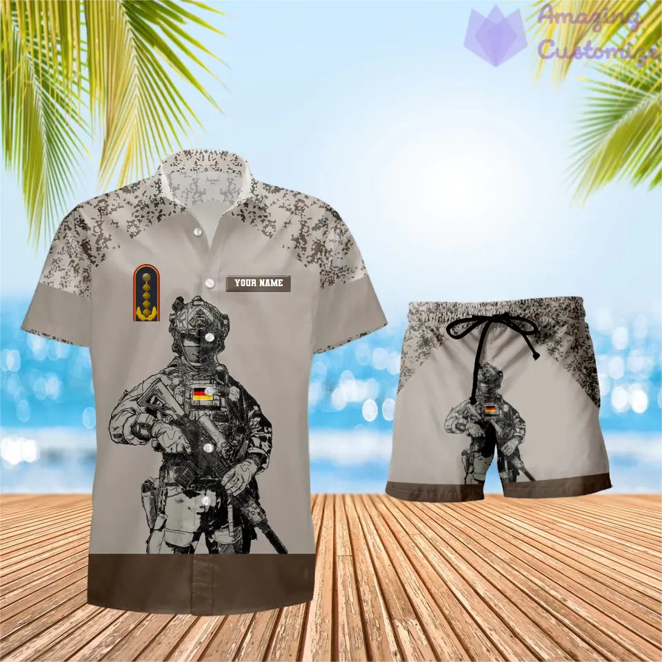 Personalisiertes deutsches Soldaten-/Veteranen-Tarnmuster mit Rangkombination Hawaiihemd + Shorts 3D-Druck – 0512230001QA