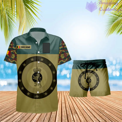 Personalized Belgium Soldier/ Veteran Camo With Rank Combo Hawaii Shirt + Short 3D Printed - 0906230001QA