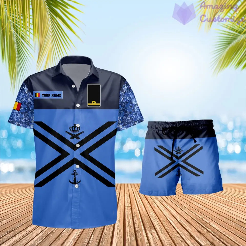 Personalized Belgium Soldier/ Veteran Camo With Rank Combo Hawaii Shirt + Short 3D Printed - 0906230001QA