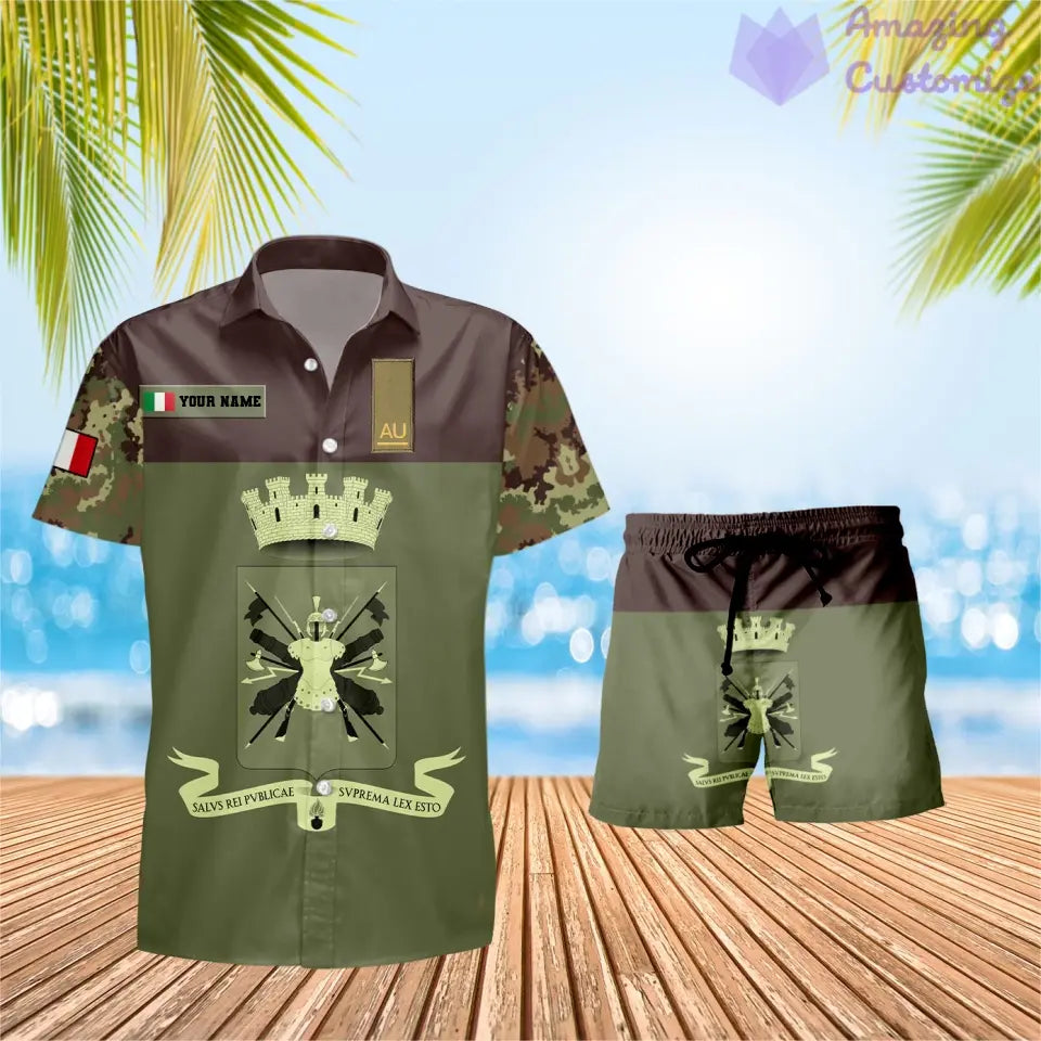 Personalisierter italienischer Soldat/Veteran, Camouflage mit Rangkombination, Hawaiihemd + Shorts, 3D-Druck – 0906230001QA