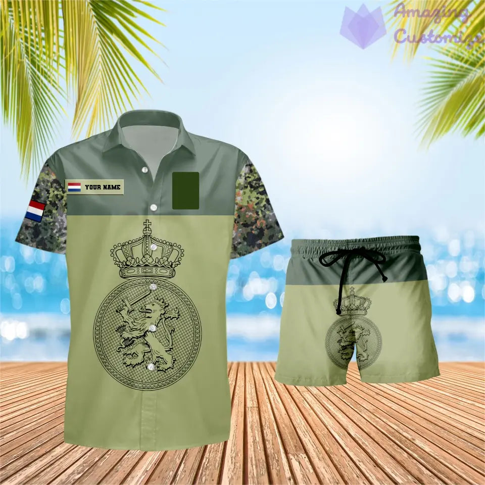 Personalisiertes niederländisches Soldaten-/Veteranen-Tarnmuster mit Rangkombination Hawaiihemd + Shorts 3D-Druck – 0906230001QA