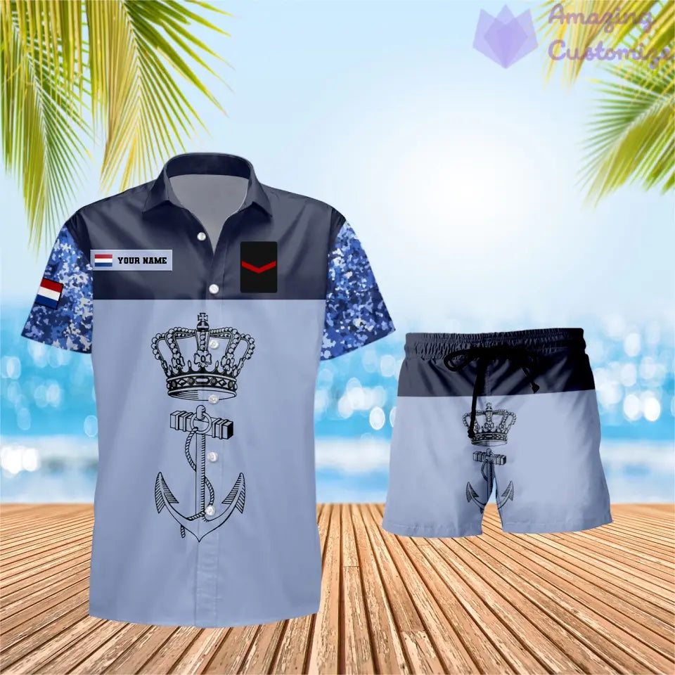 Personalisiertes niederländisches Soldaten-/Veteranen-Tarnmuster mit Rangkombination Hawaiihemd + Shorts 3D-Druck – 0906230001QA