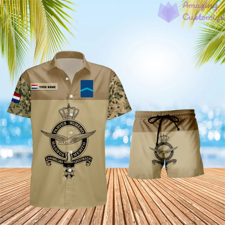 Personalisiertes niederländisches Soldaten-/Veteranen-Tarnmuster mit Rangkombination Hawaiihemd + Shorts 3D-Druck – 0906230001QA