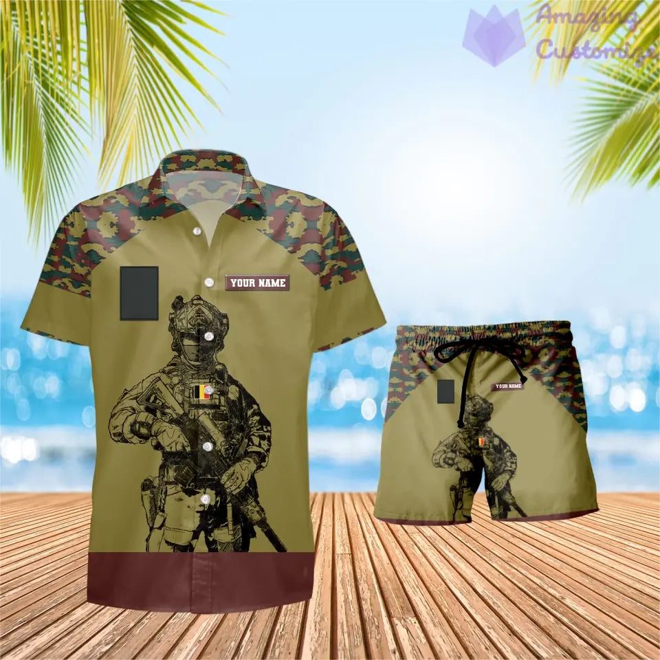 Personalized Belgium Soldier/ Veteran Camo With Rank Combo Hawaii Shirt + Short 3D Printed - 1212230001QA