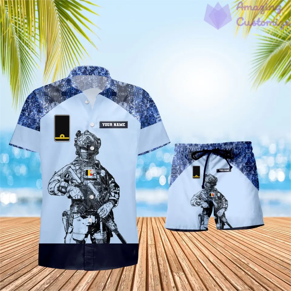 Personalized Belgium Soldier/ Veteran Camo With Rank Combo Hawaii Shirt + Short 3D Printed - 1212230001QA