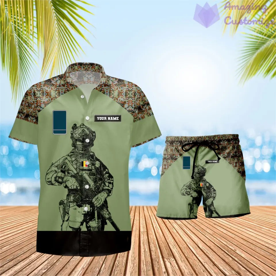 T-shirt Hawaï personnalisé avec camouflage soldat/vétéran belge et combo de grades + short imprimés en 3D - 1212230001QA