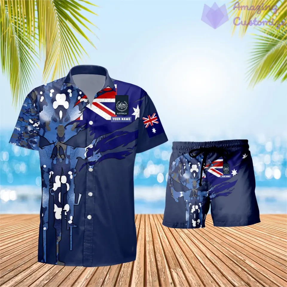 Personalized Australia Soldier/ Veteran Camo With Rank Combo Hawaii Shirt + Short 3D Printed - 0811230015QA