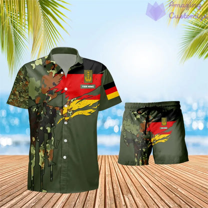 T-shirt Hawaï personnalisé avec camouflage soldat/vétéran allemand et combo de grades + short imprimé en 3D - 0711230002QA