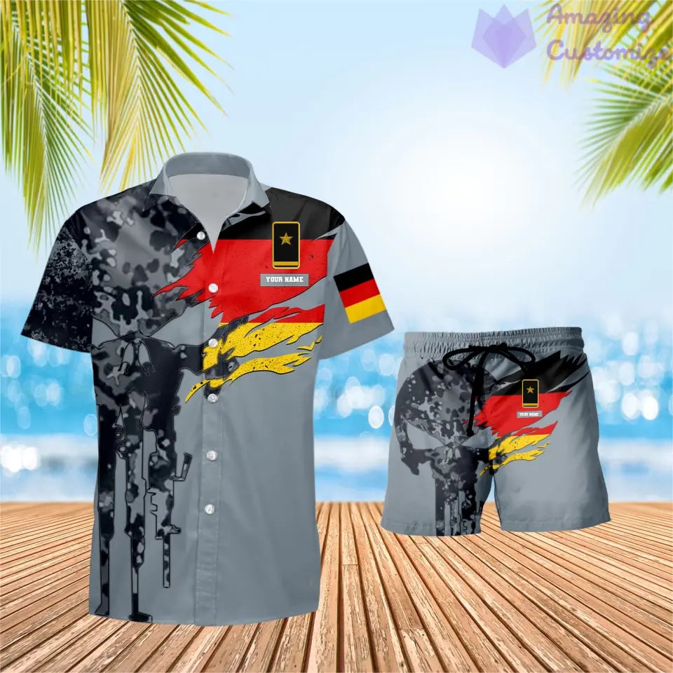 T-shirt Hawaï personnalisé avec camouflage soldat/vétéran allemand et combo de grades + short imprimé en 3D - 0711230002QA