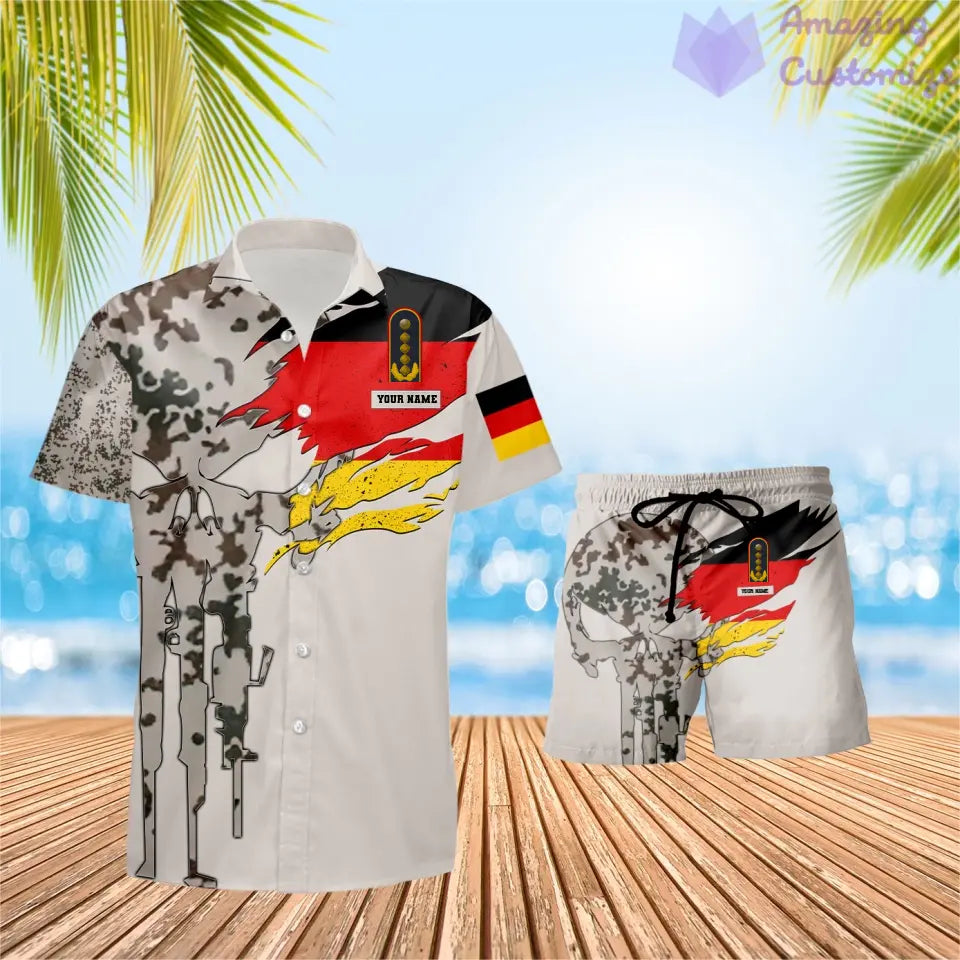 T-shirt Hawaï personnalisé avec camouflage soldat/vétéran allemand et combo de grades + short imprimé en 3D - 0711230002QA