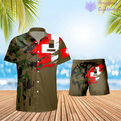 Personalized Swiss Soldier/ Veteran Camo With Rank Combo Hawaii Shirt + Short 3D Printed - 1011230001QA