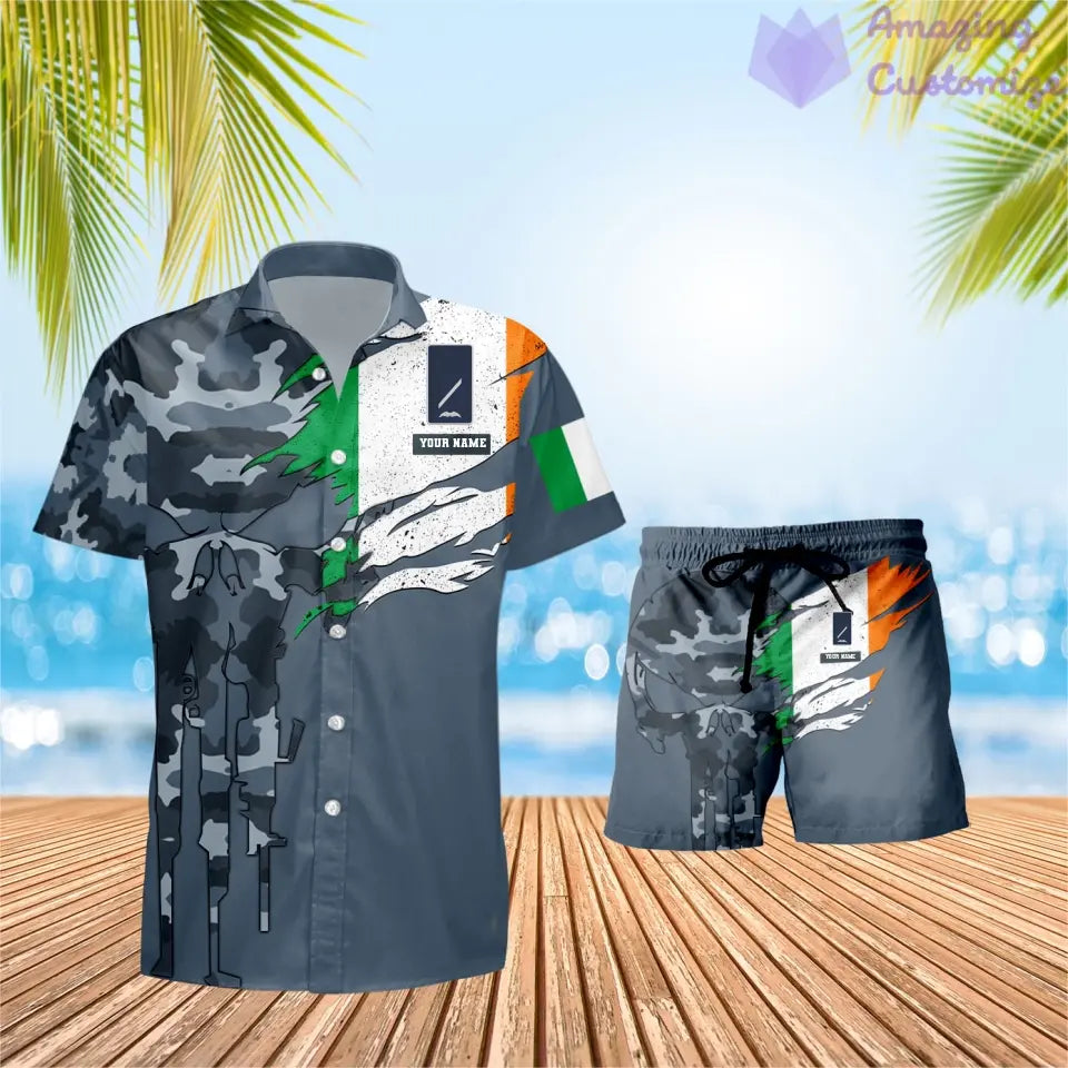 Personalisiertes irisches Soldaten-/Veteranen-Tarnmuster mit Rangkombination Hawaiihemd + Shorts 3D-Druck – 0311230001QA