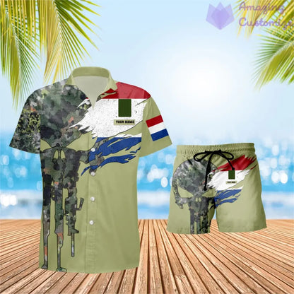 Personalisiertes niederländisches Soldaten-/Veteranen-Tarnmuster mit Rangkombination Hawaiihemd + Shorts 3D-Druck – 0311230001QA