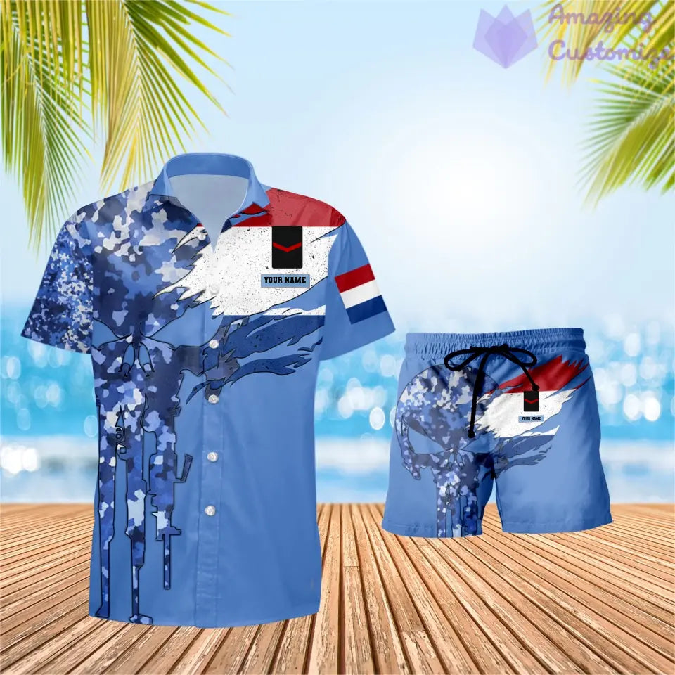 Personalisiertes niederländisches Soldaten-/Veteranen-Tarnmuster mit Rangkombination Hawaiihemd + Shorts 3D-Druck – 0311230001QA