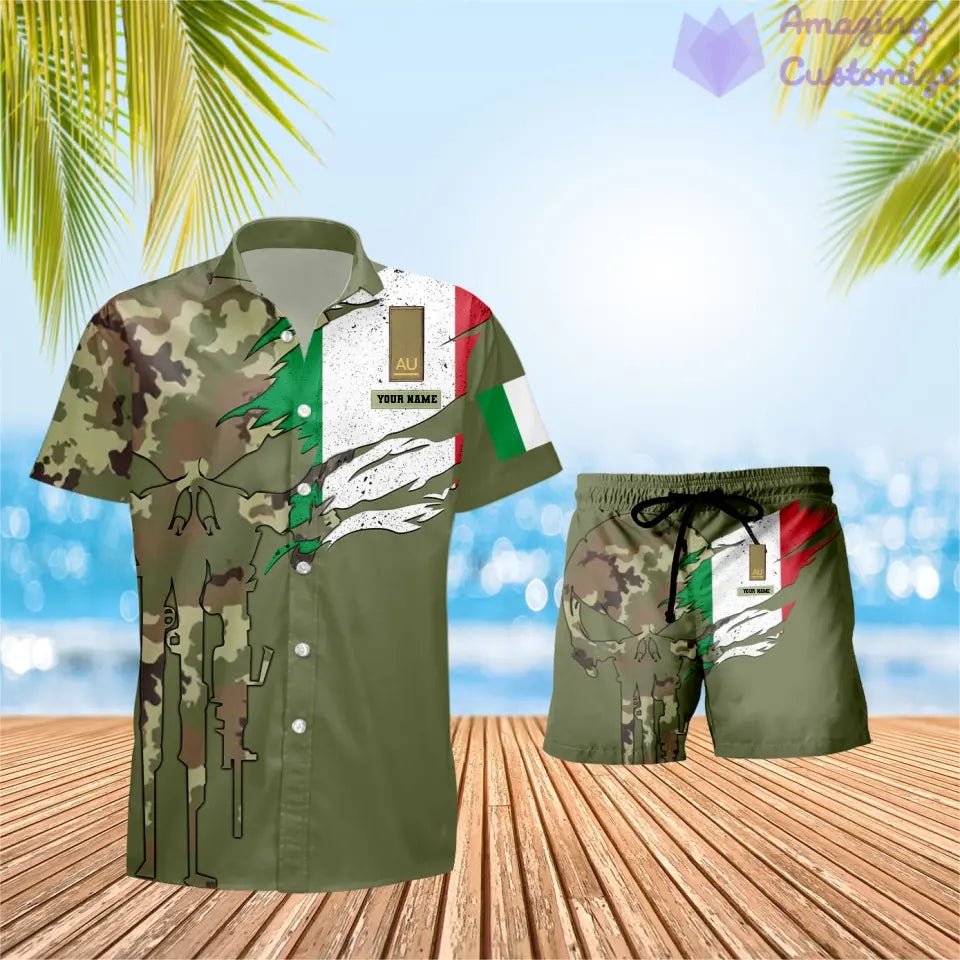 Personalisierter italienischer Soldat/Veteran, Camouflage mit Rangkombination, Hawaiihemd + Shorts, 3D-Druck – 0311230001QA