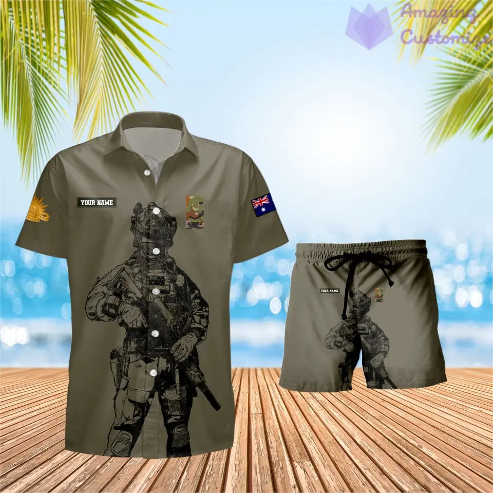 Personalized Australia Soldier/ Veteran Camo With Rank Combo Hawaii Shirt + Short 3D Printed - 17042401QA