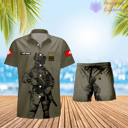 Personalisiertes Schweizer Soldat/Veteranen-Tarnmuster mit Rangkombination Hawaiihemd + Shorts 3D-Druck – 17042401QA