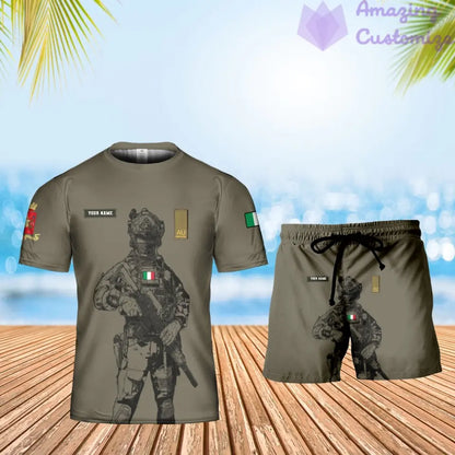 T-shirt personnalisé avec camouflage soldat/vétéran italien avec nom et grade + short imprimé en 3D -17042401QA