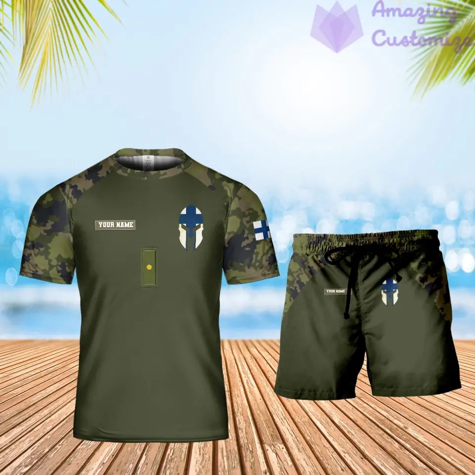 T-shirt personnalisé avec camouflage soldat/vétéran finlandais avec nom et grade + short imprimé en 3D - 1010230001QA