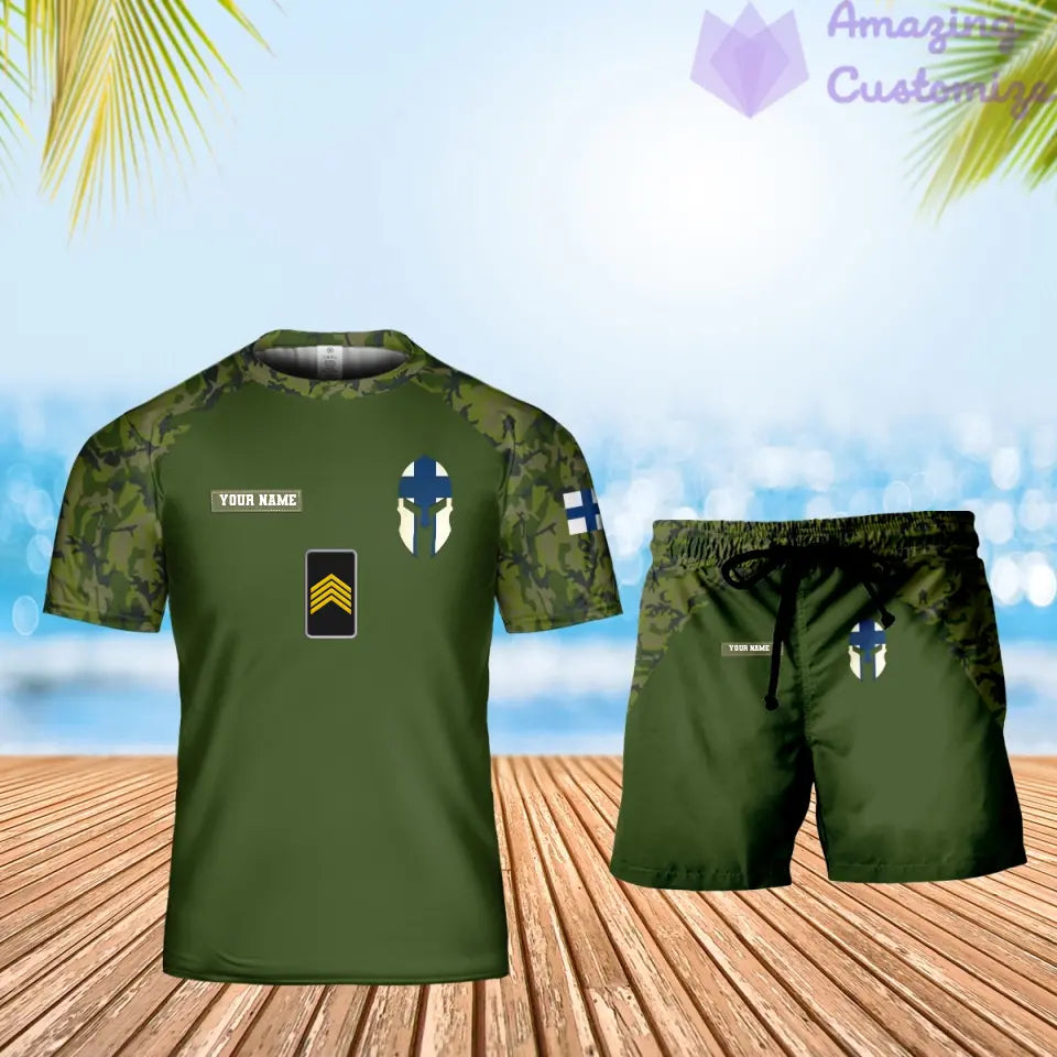 Personalisierter finnischer Soldat/Veteran, Camouflage, mit Namen und Rang, Kombi-T-Shirt + Short, 3D-Druck – 1010230001QA