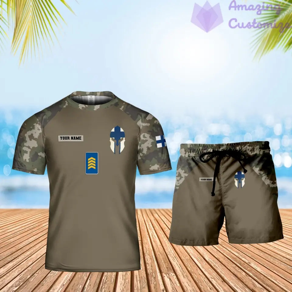 Personalized Finland Soldier/ Veteran Camo With Name And Rank Combo T-Shirt + Short 3D Printed  - 1010230001QA