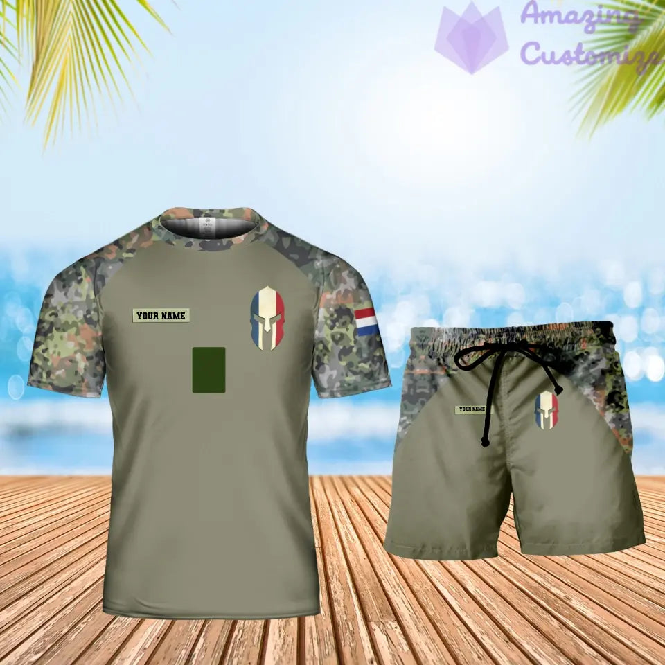 Personalisiertes niederländisches Soldaten-/Veteranen-Tarnmuster mit Namen und Rang, Kombi-T-Shirt + Short, 3D-Druck – 1010230001QA