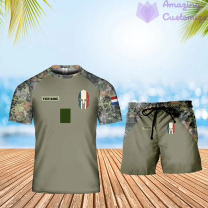 Personalisiertes niederländisches Soldaten-/Veteranen-Tarnmuster mit Namen und Rang, Kombi-T-Shirt + Short, 3D-Druck – 1010230001QA