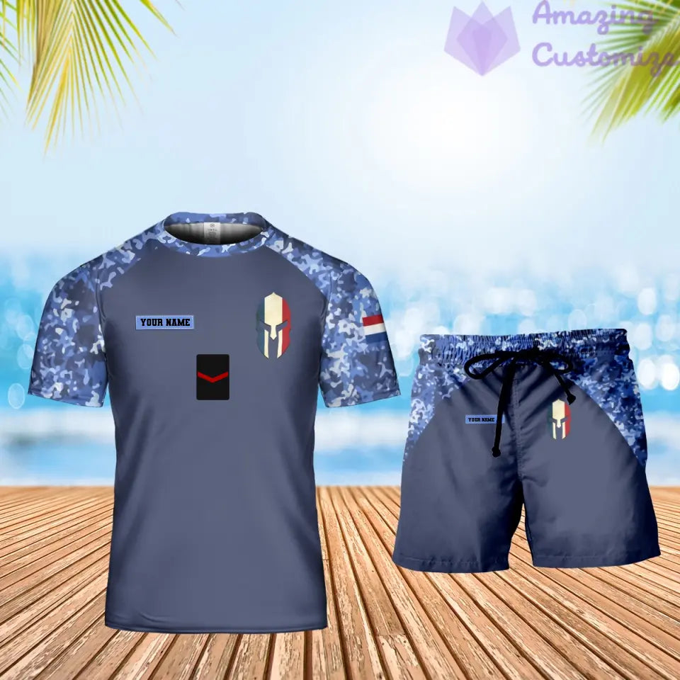 Personalized Netherlands Soldier/ Veteran Camo With Name And Rank Combo T-Shirt + Short 3D Printed  - 1010230001QA