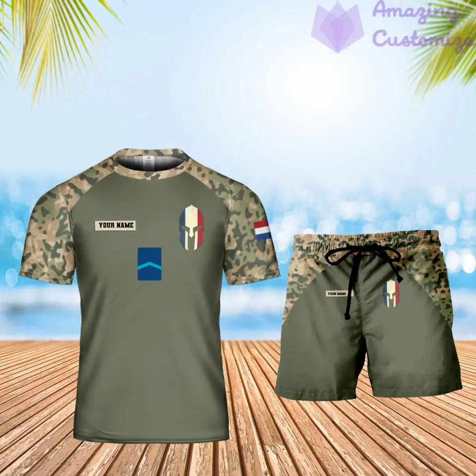 Personalisiertes niederländisches Soldaten-/Veteranen-Tarnmuster mit Namen und Rang, Kombi-T-Shirt + Short, 3D-Druck – 1010230001QA