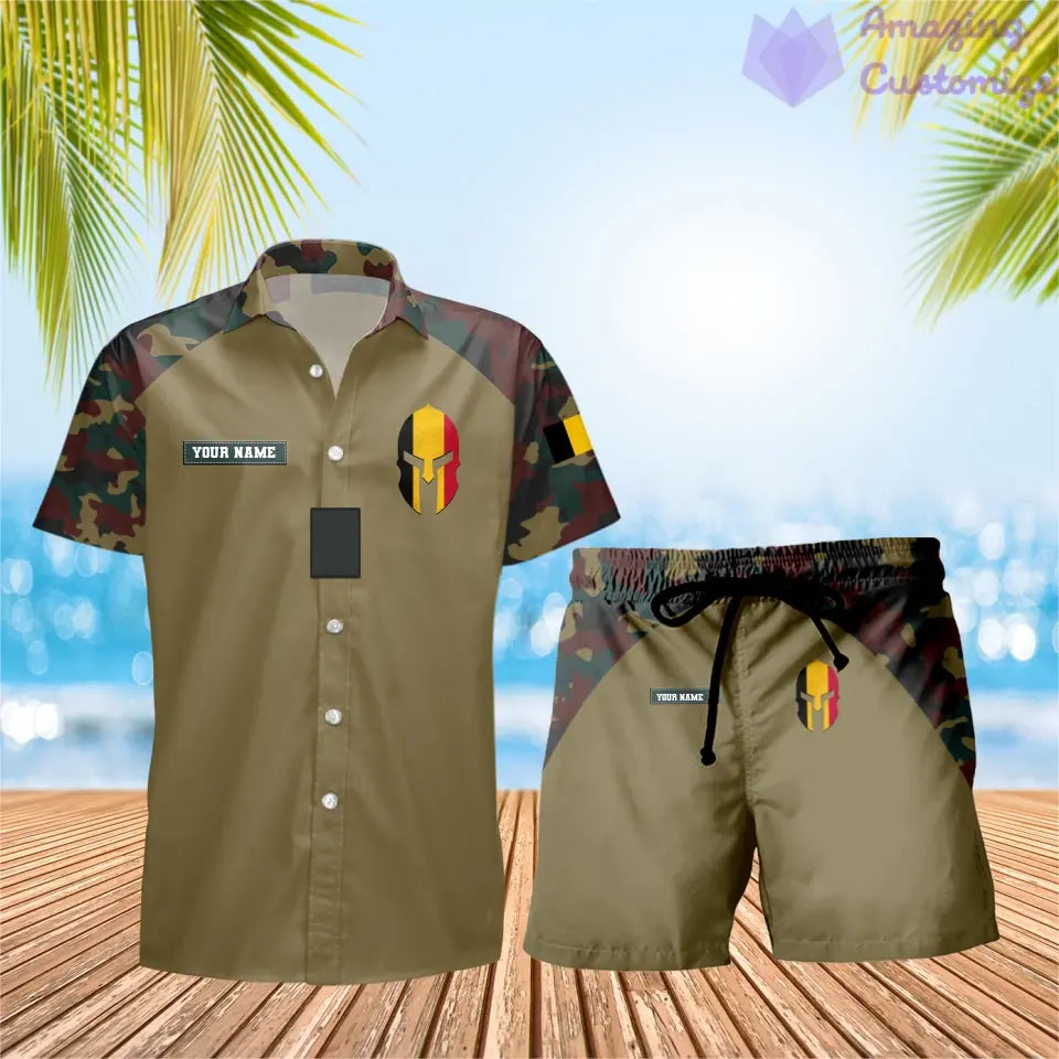 Personalisierter belgischer Soldat/Veteran, Camouflage mit Rangkombination, Hawaiihemd + Shorts, 3D-Druck – 1010230001QA