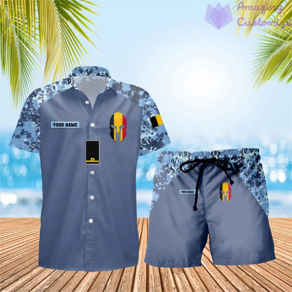 T-shirt Hawaï personnalisé avec camouflage soldat/vétéran belge et combo de grades + short imprimés en 3D - 1010230001QA