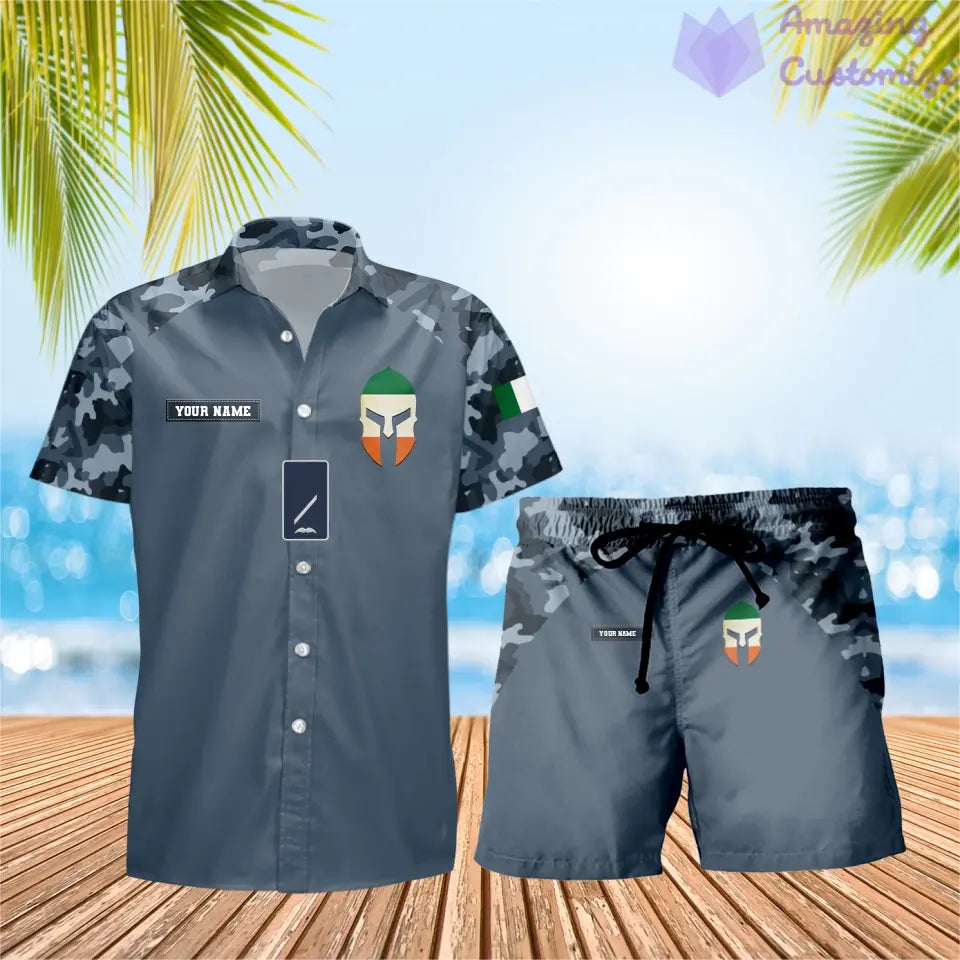 Personalisiertes irisches Soldaten-/Veteranen-Tarnmuster mit Rangkombination Hawaiihemd + Shorts 3D-Druck – 1010230001QA