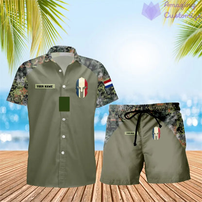 T-shirt Hawaï personnalisé avec camouflage soldat/vétéran des Pays-Bas et combo de grades + short imprimés en 3D - 1010230001QA