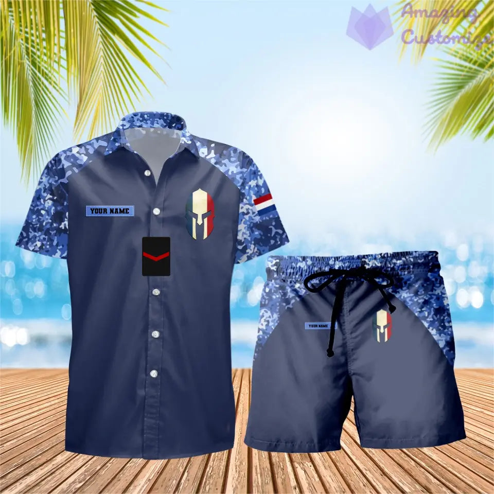 Personalisiertes niederländisches Soldaten-/Veteranen-Tarnmuster mit Rangkombination Hawaiihemd + Shorts 3D-Druck – 1010230001QA