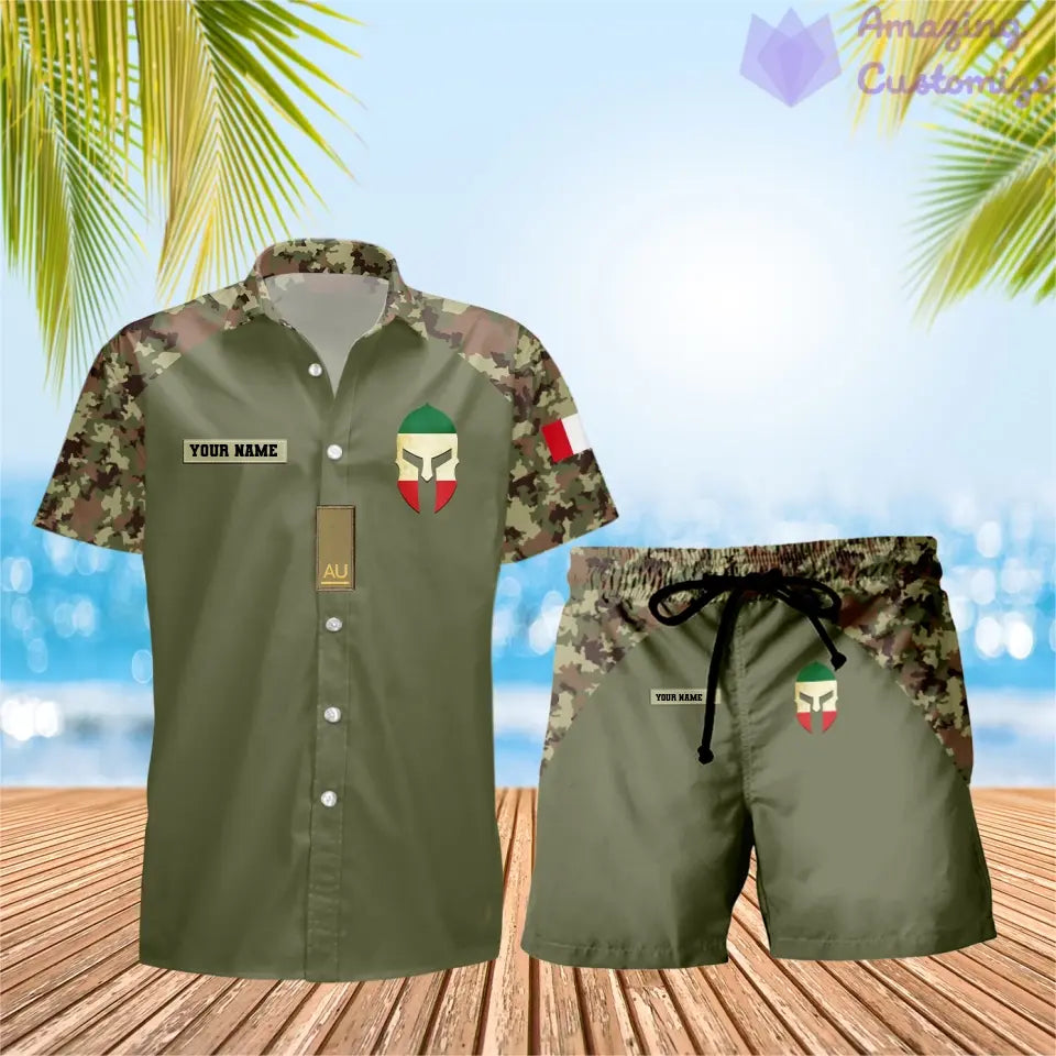 T-shirt Hawaï personnalisé avec camouflage soldat/vétéran italien et combo de grades + short imprimé en 3D - 1010230001QA