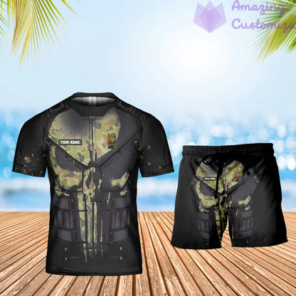 Personalisiertes australisches Soldaten-/Veteranen-Tarnmuster mit Namen und Rang, Kombi-T-Shirt + Short, 3D-Druck – 2911230001QA