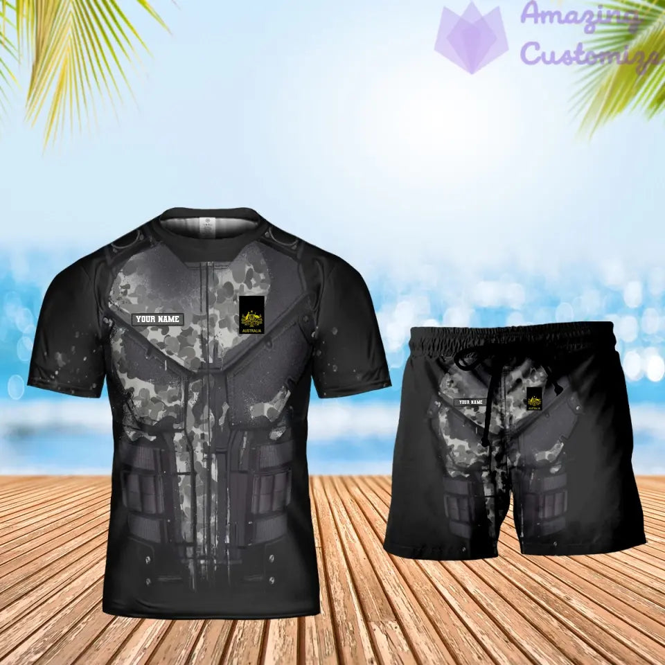 T-shirt personnalisé avec camouflage soldat/vétéran australien avec nom et grade + short imprimé en 3D - 2911230001QA