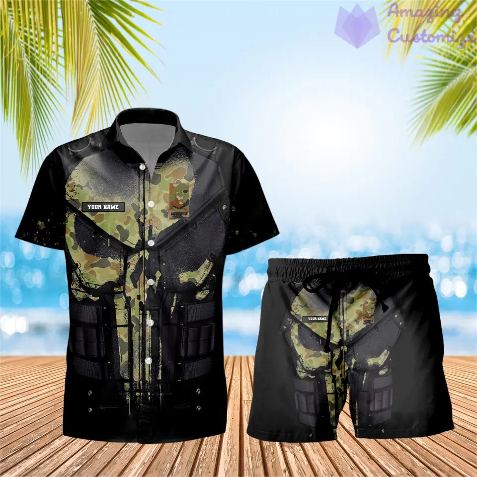 T-shirt et short Hawaï personnalisés avec camouflage soldat/vétéran australien et combo de grade imprimés en 3D - 2911230001QA