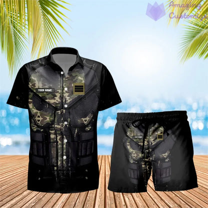 T-shirt Hawaï personnalisé avec camouflage soldat/vétéran de la France et combo de grades + short imprimés en 3D - 0112230001QA